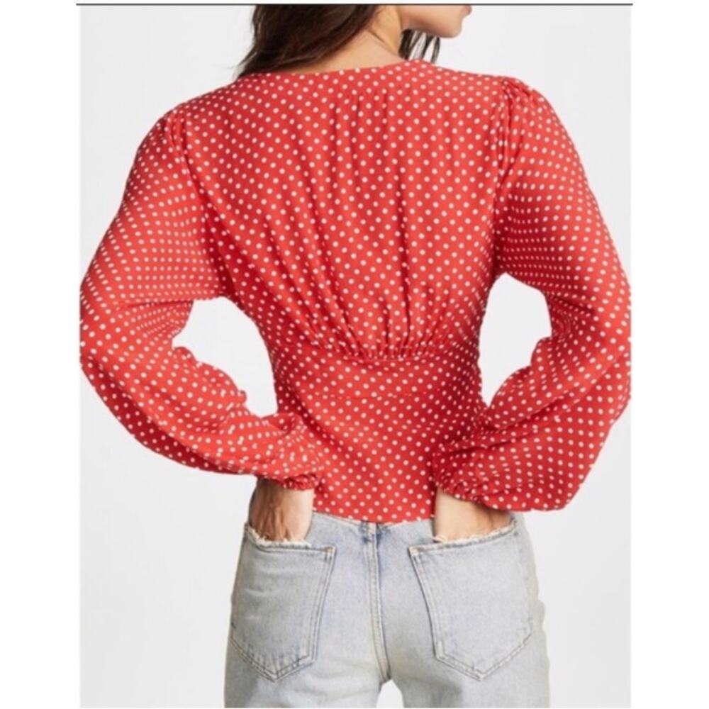 Free People Love Street Red‎ Polka Dot Top Women’s S Long Sleeve Blouse Romantic - Picture 3 of 12